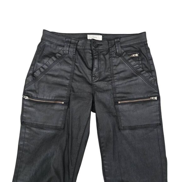 Joie Coated Skinny Jeans Womens 27 Black Denim Mid Rise Formal Ankle Zip Stretch - Picture 3 of 7